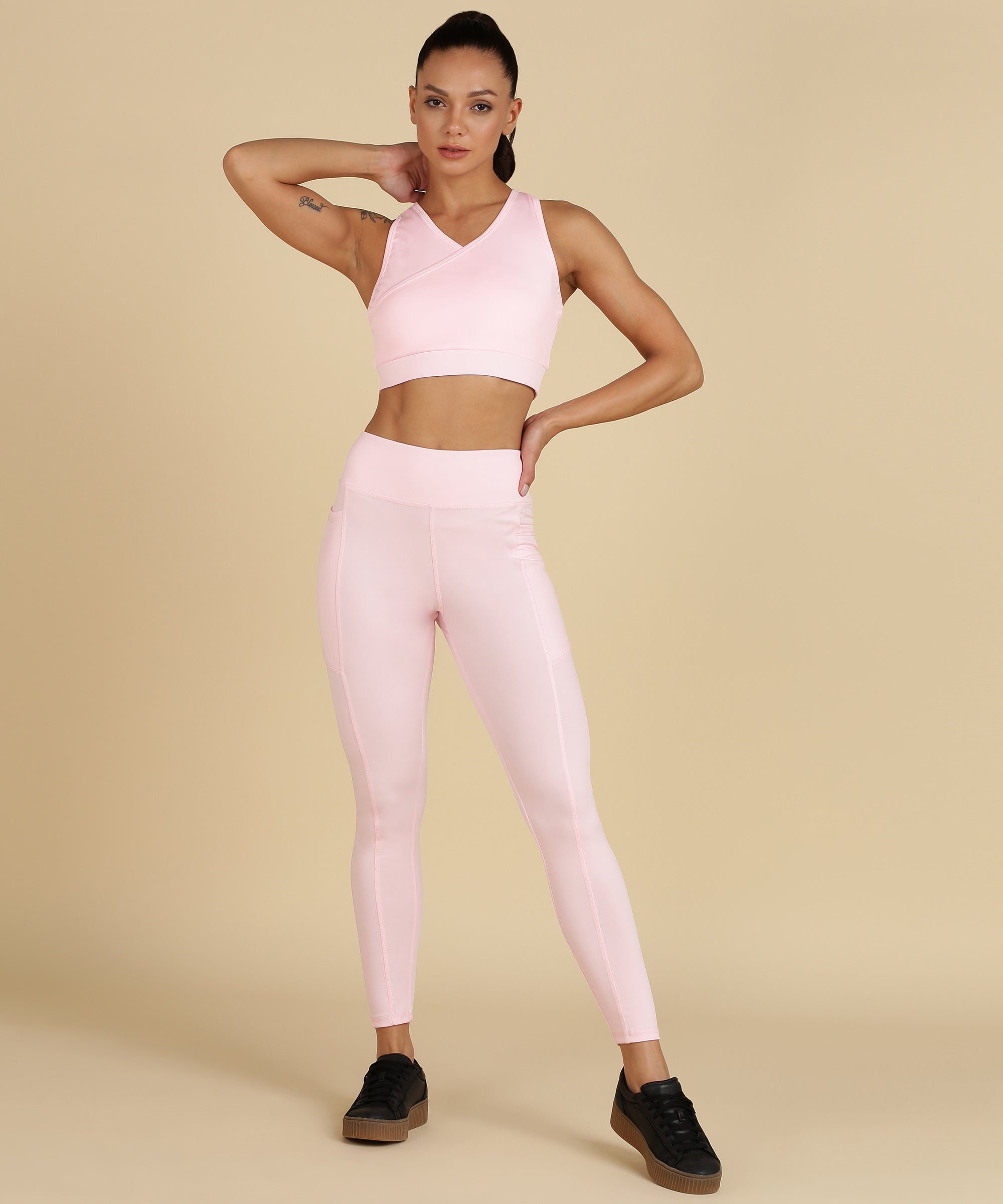 Cross Back Sports Bra – Baby Pink
