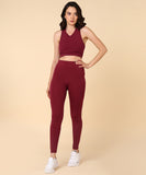 Solid Leggings with Back Zipper Pocket - Maroon