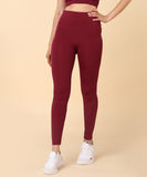Solid Leggings with Back Zipper Pocket - Maroon