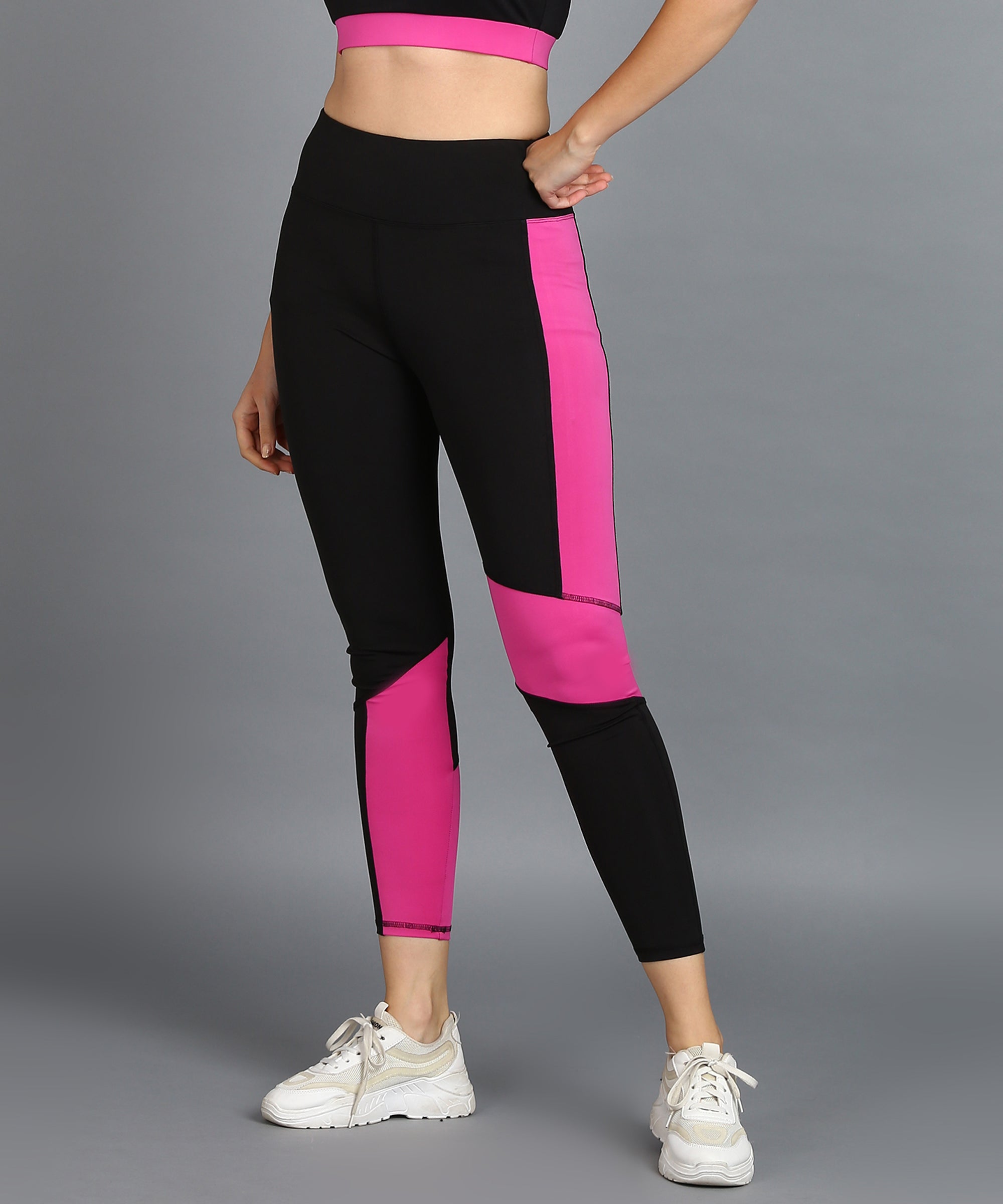 Color Block Leggings - Black and Pink