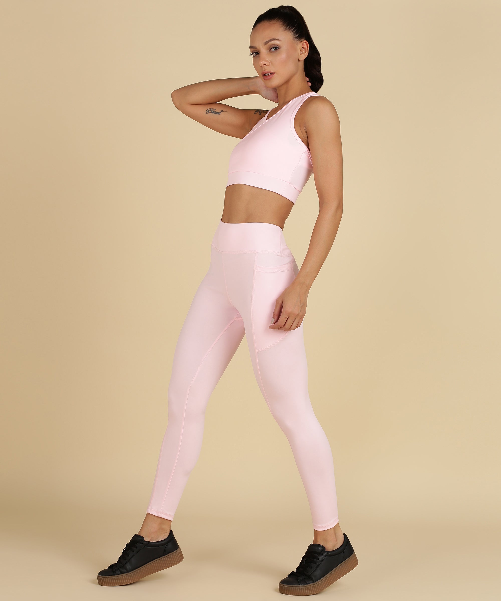 Cross Back Sports Bra – Baby Pink