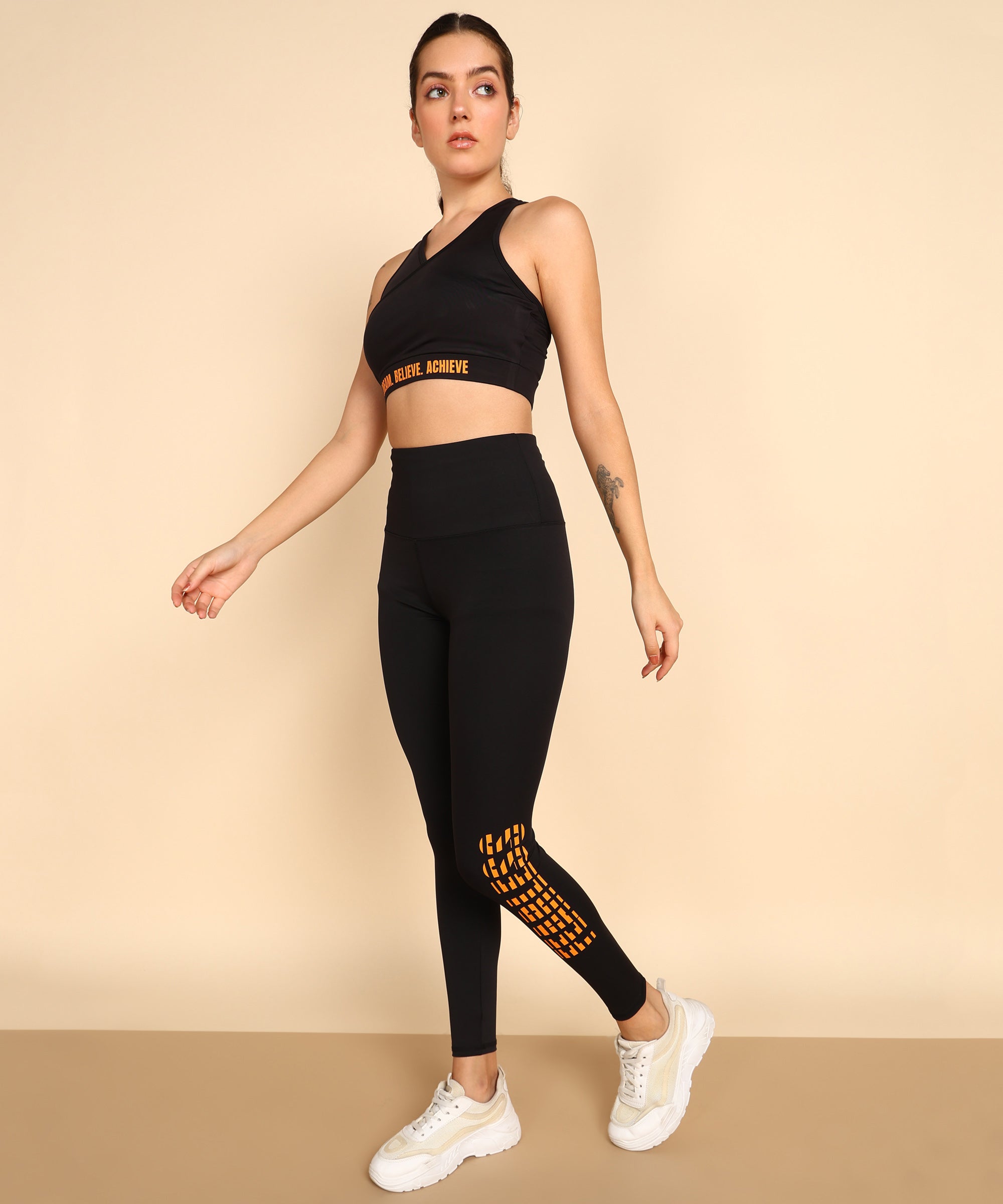 Fearless Leggings - Black and Orange