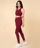 Solid Leggings with Back Zipper Pocket - Maroon