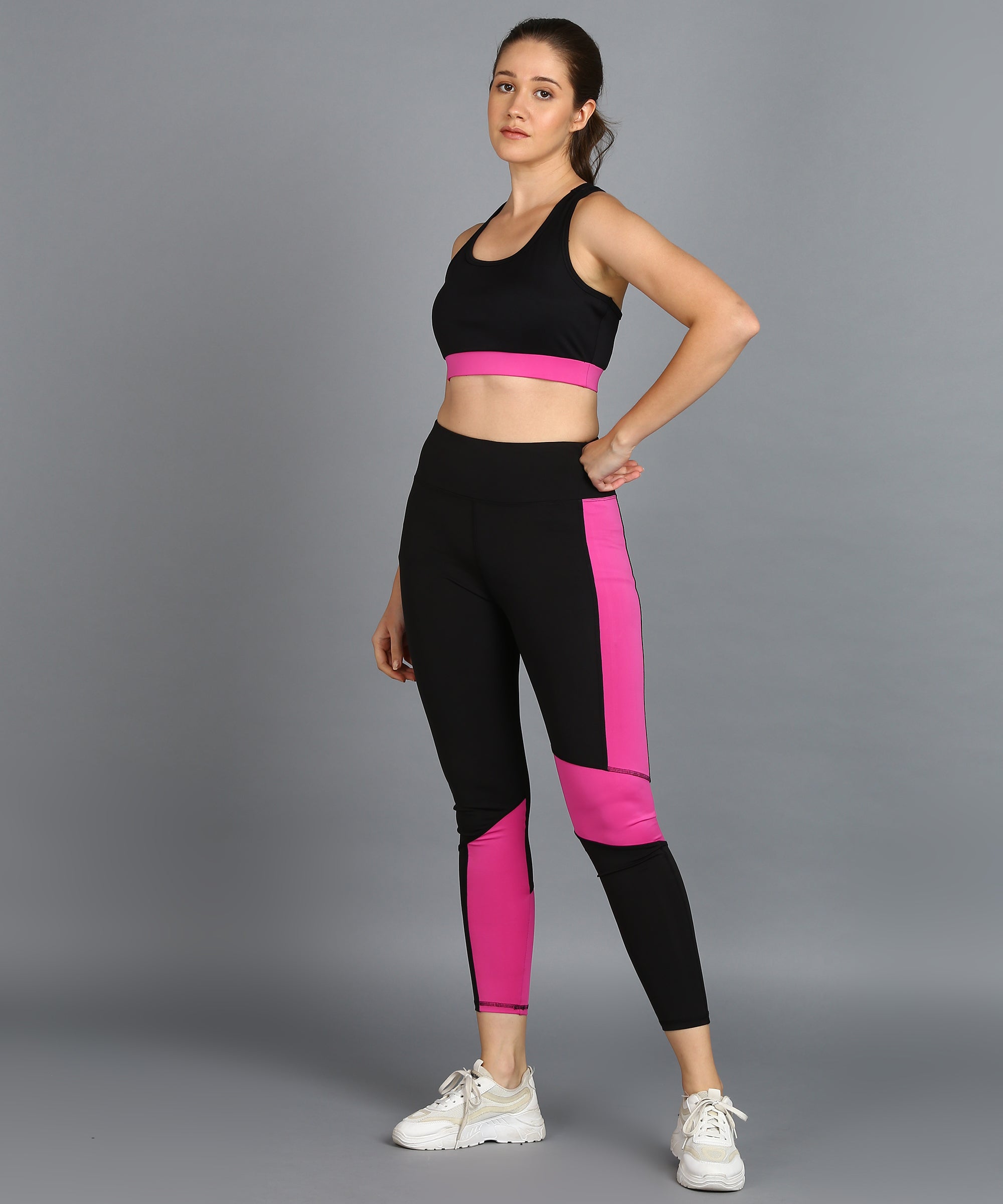 Color Block Leggings - Black and Pink