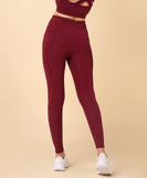 Solid Leggings with Back Zipper Pocket - Maroon