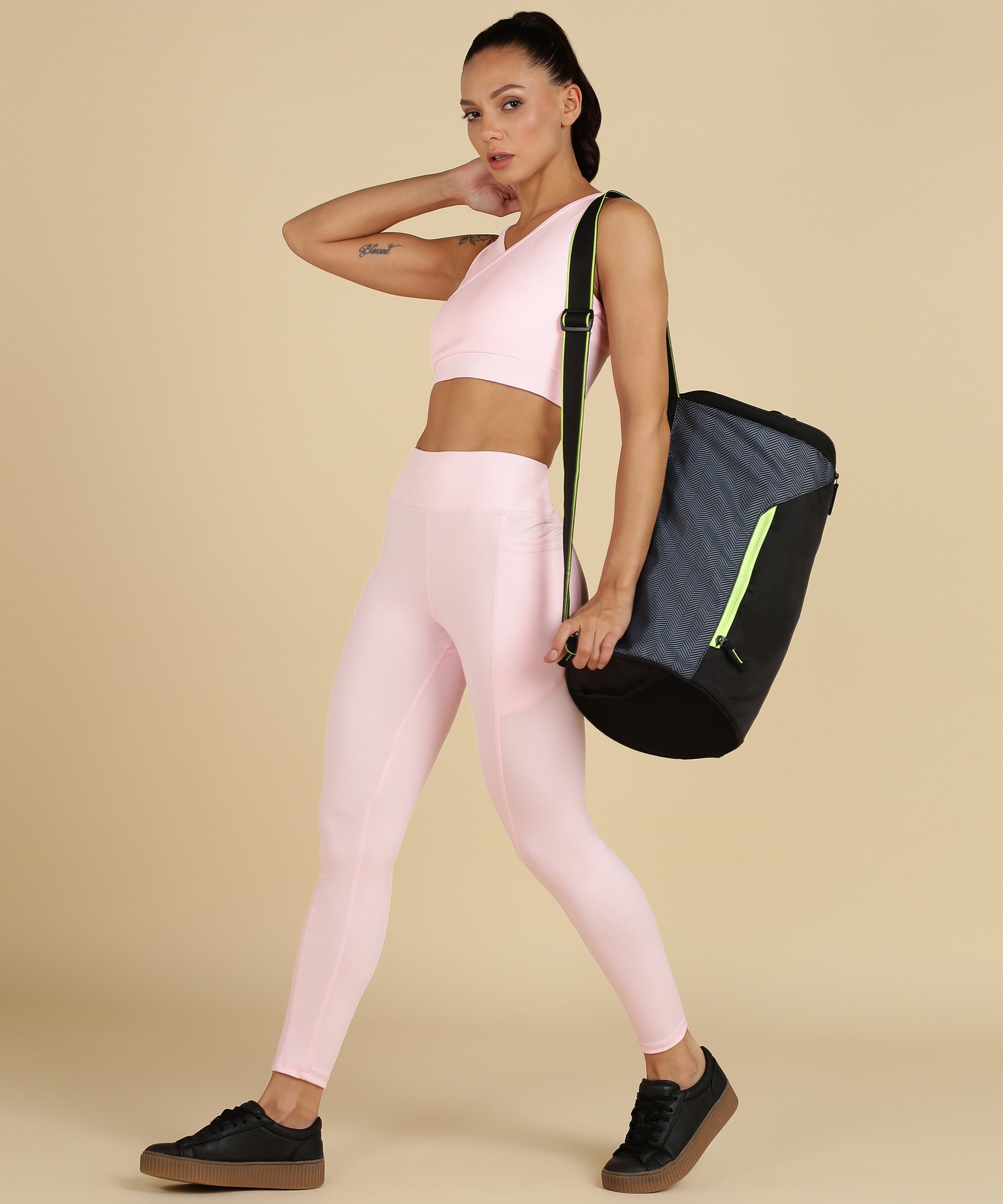 Cross Back Sports Bra – Baby Pink