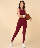 Solid Leggings with Back Zipper Pocket - Maroon