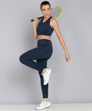 Solid Leggings with Back Zipper Pocket - Blue