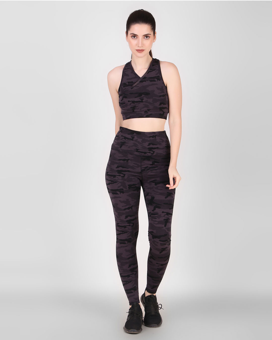 Cross Back Sports Bra - Black Camouflage