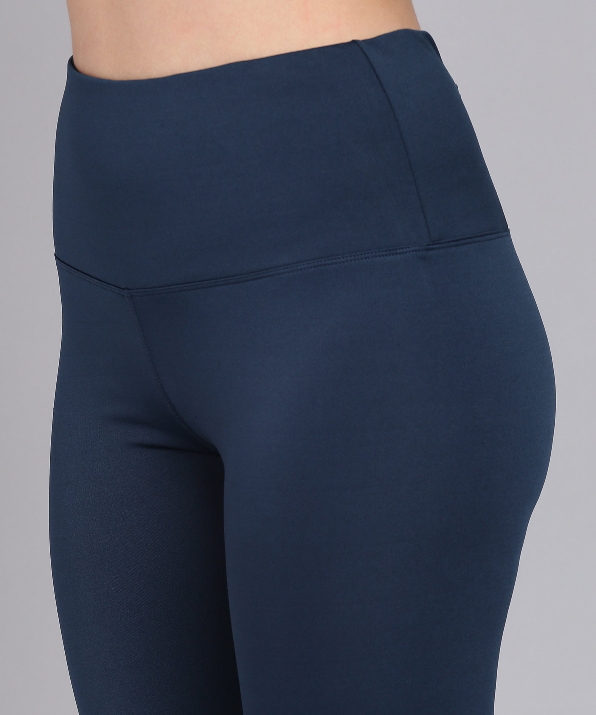 Solid Leggings with Back Zipper Pocket - Blue