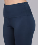 Solid Leggings with Back Zipper Pocket - Blue