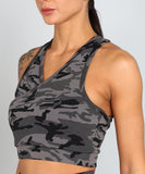 Cross Back Sports Bra – Grey Camouflage