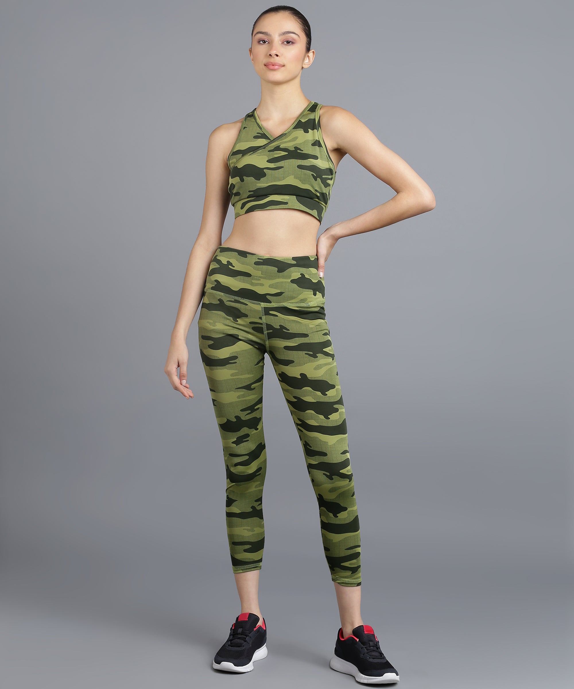 Cross Back Sports Bra – Green Camouflage
